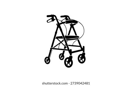 Medical Mobility Walker with Wheels Black Silhouette Icon for Elderly Care Rehabilitation Disability Equipment and Senior Healthcare Service Design