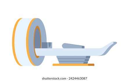 Medical modern equipment concept. Medicine and diagnostic apparatus. Health care and treatment, diagnosis. MRI scanner. Cartoon flat vector illustration isolated on white background