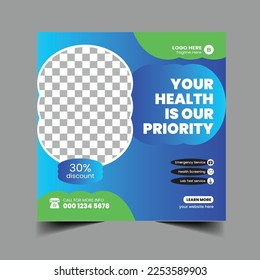 Medical modern social media post square design or banner and flyer template