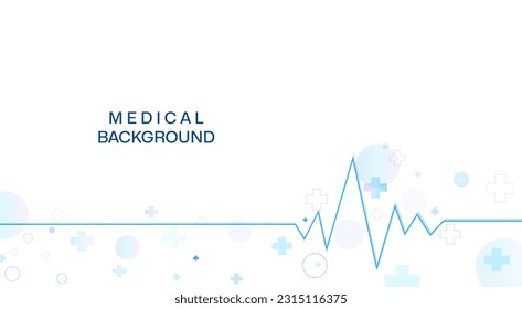 Medical molecular background with medical elements, cardiogram. Biotechnological concept, innovative technologies, health care. Vector