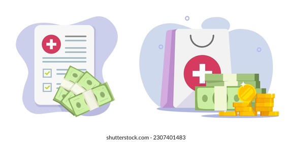 Medical money finance budget expense on healthcare icon vector graphic flat, health care insurance high aid price cost, hospital clinic cash tax, pharmacy aid pills expensive, corrupt bribery image