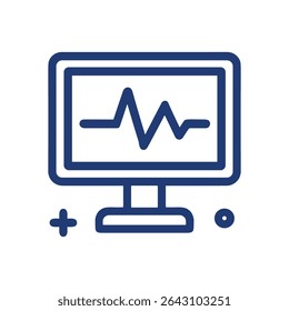 Monitor médico exibe análise do ritmo cardíaco. Ilustração de símbolo de ícone