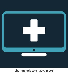 Medical Monitor vector icon. Style is bicolor flat symbol, blue and white colors, rounded angles, dark blue background.