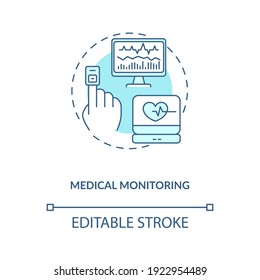 Medical monitoring concept icon. CPS application idea thin line illustration. Pulse rate, blood pressure measuring. Avoiding serious problem. Vector isolated outline RGB color drawing. Editable stroke
