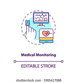 Medical monitoring concept icon. CPS application idea thin line illustration. Estimating patient health state. Avoiding serious problems. Vector isolated outline RGB color drawing. Editable stroke