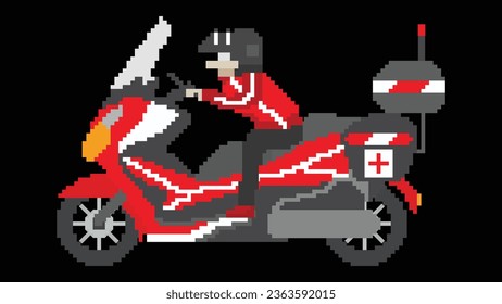 A medical motorcycle vector illustration with 8 bit. A motorbike designed in 8 pixel.