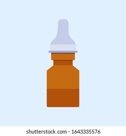 Medical nasal drops in flat style isolated on blue background. Storage tank. Vector stock illustration. Sign silhouette.Medical natural remedy. Simple icon.Web site page, mobile app design.Glass tube.
