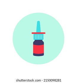 Medical nasal spray bottle for nose rhinitis treatment. Colorful flat medicine pharmaceutical vector illustration.  Nasal drops for social banner, web element, healthcare or medical poster.