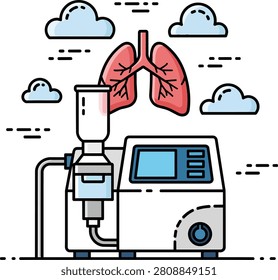 Medical Nebulizer Machine and Human Lungs Illustration
