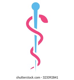 Medical Needle vector icon. Style is bicolor flat symbol, pink and blue colors, rounded angles, white background.