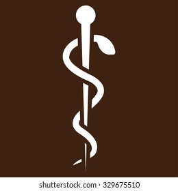 Medical Needle vector icon. Style is flat symbol, white color, rounded angles, brown background.