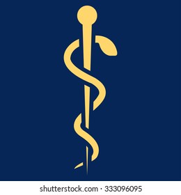 Medical Needle vector icon. Style is flat symbol, yellow color, rounded angles, blue background.