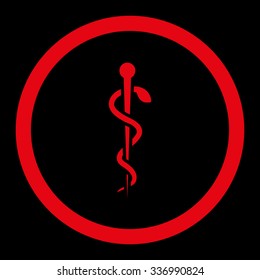 Medical Needle vector icon. Style is flat rounded symbol, red color, rounded angles, black background.