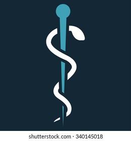 Medical Needle vector icon. Style is bicolor flat symbol, blue and white colors, rounded angles, dark blue background.