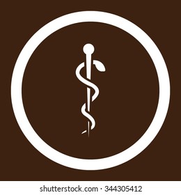 Medical Needle vector icon. Style is flat rounded symbol, white color, rounded angles, brown background.