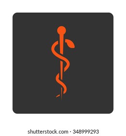 Medical Needle vector icon. Style is flat rounded square button, orange and gray colors, white background.
