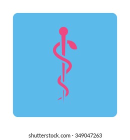 Medical Needle vector icon. Style is flat rounded square button, pink and blue colors, white background.