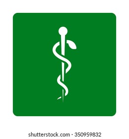 Medical Needle vector icon. Style is flat rounded square button, white and green colors, white background.