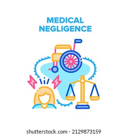 Medical Negligence Vector Icon Concept. Medical Negligence In Hospital And Judicial Legal Proceedings. Doctor Mistake And Patient Recovery. Health Problem After Surgery Color Illustration