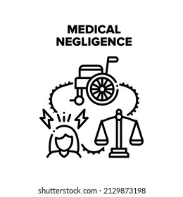 Medical Negligence Vector Icon Concept. Medical Negligence In Hospital And Judicial Legal Proceedings. Doctor Mistake And Patient Recovery. Health Problem After Surgery Black Illustration