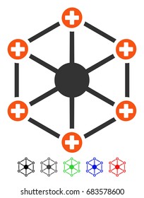 Medical Network flat vector illustration with colored versions. Color medical network icon variants with black, gray, green, blue, red.