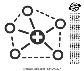 Medical Network Structure icon with black bonus job icon set. Medical Network Structure vector illustration style is a flat gray iconic symbol for web design, app user interfaces.