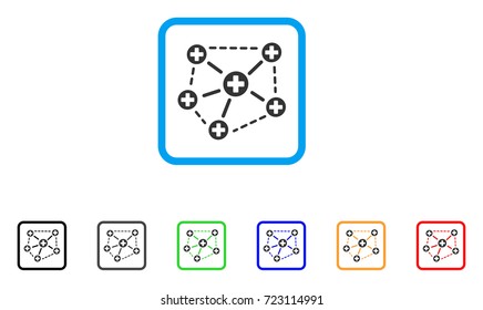 Medical Network Structure icon. Flat iconic symbol inside a rounded frame. Black, gray, green, blue, red, orange color variants of Medical Network Structure vector.