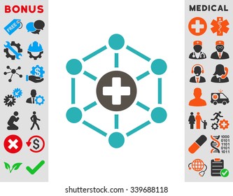 Medical Network vector icon with bonus. Style is bicolor flat symbol, grey and cyan colors, rounded angles, white background.