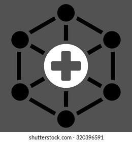 Medical Network vector icon. Style is bicolor flat symbol, black and white colors, rounded angles, gray background.
