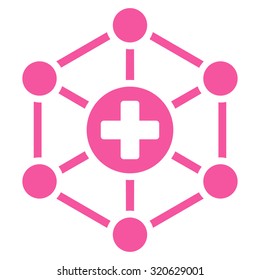 Medical Network vector icon. Style is flat symbol, pink color, rounded angles, white background.