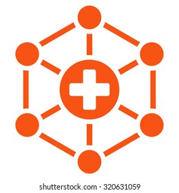 Medical Network vector icon. Style is flat symbol, orange color, rounded angles, white background.