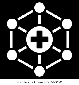Medical Network vector icon. Style is flat symbol, white color, rounded angles, black background.