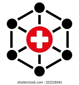 Medical Network vector icon. Style is bicolor flat symbol, intensive red and black colors, rounded angles, white background.