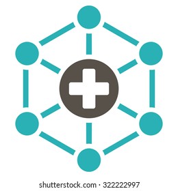 Medical Network vector icon. Style is bi-color flat symbol, grey and cyan colors, rounded angles, white background.