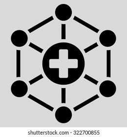 Medical Network vector icon. Style is flat symbol, black color, rounded angles, light gray background.