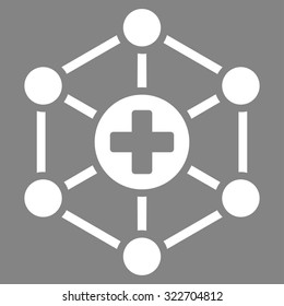 Medical Network vector icon. Style is flat symbol, white color, rounded angles, gray background.