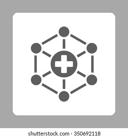 Medical Network vector icon. Style is flat rounded square button, dark gray and white colors, silver background.