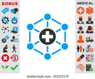 Medical Network vector icon. Style is bicolor flat symbol, blue and gray colors, rounded angles, white background.