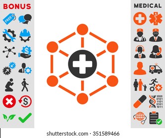 Medical Network vector icon. Style is bicolor flat symbol, orange and gray colors, rounded angles, white background.