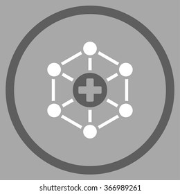 Medical Network vector icon. Style is bicolor flat circled symbol, dark gray and white colors, rounded angles, silver background.
