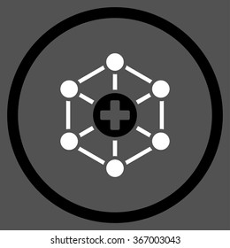 Medical Network vector icon. Style is bicolor flat circled symbol, black and white colors, rounded angles, gray background.