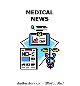 Medical News Vector Icon Concept. Medical News Of Modern Innovation Technology, Pills Development And Disease Discovery. Medicine Newspaper And Digital Internet Article Color Illustration