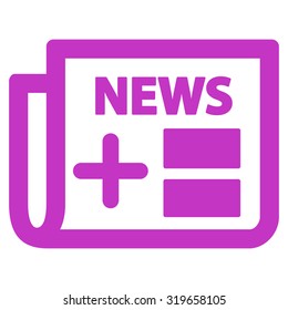 Medical Newspaper vector icon. Style is flat symbol, violet color, rounded angles, white background.