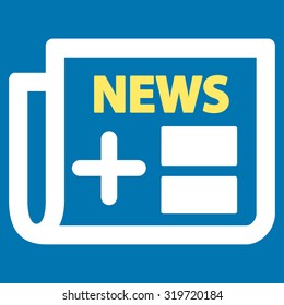 Medical Newspaper vector icon. Style is bicolor flat symbol, yellow and white colors, rounded angles, blue background.