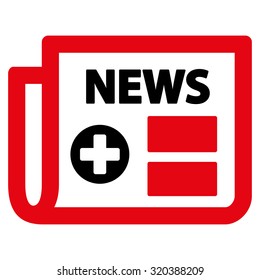 Medical Newspaper vector icon. Style is bicolor flat symbol, intensive red and black colors, rounded angles, white background.