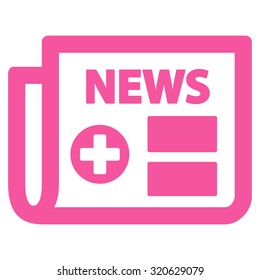 Medical Newspaper vector icon. Style is flat symbol, pink color, rounded angles, white background.
