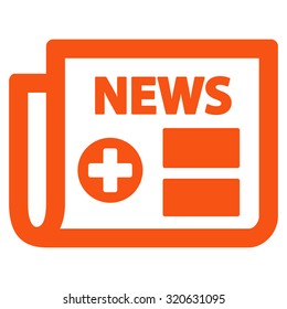 Medical Newspaper vector icon. Style is flat symbol, orange color, rounded angles, white background.