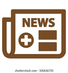 Medical Newspaper vector icon. Style is flat symbol, brown color, rounded angles, white background.
