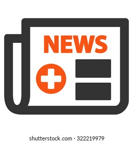 Medical Newspaper vector icon. Style is bicolor flat symbol, orange and gray colors, rounded angles, white background.