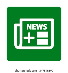 Medical Newspaper vector icon. Style is flat rounded square button, white and green colors, white background.